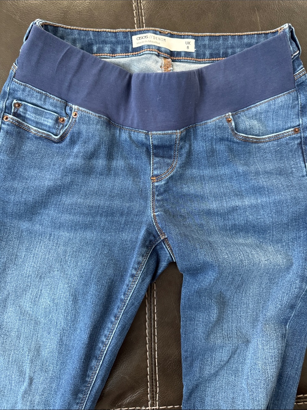 ASOS Maternity Blue Denim Jeggings with Navy Belly Band